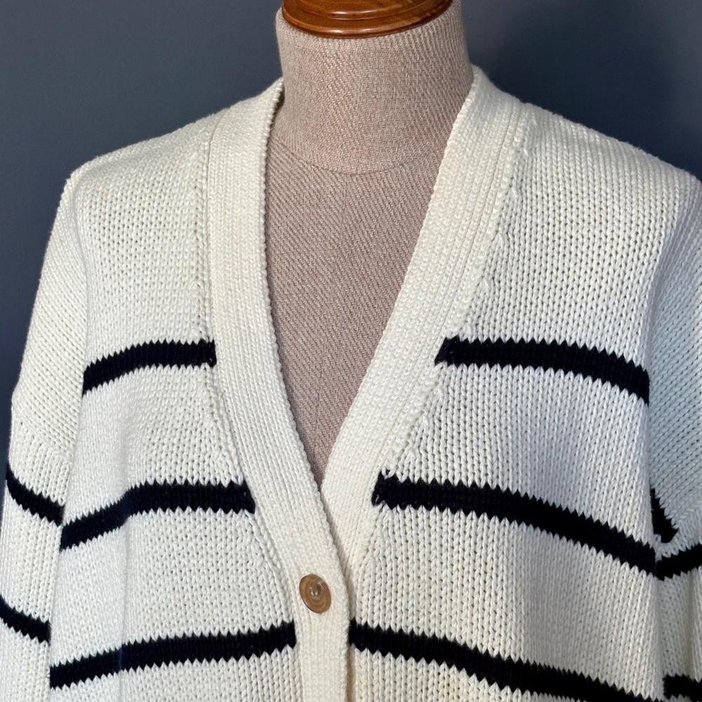Jenni Kayne Chloe Cardigan | Size Small | Ivory Navy Stripe | Chunky Cotton Knit